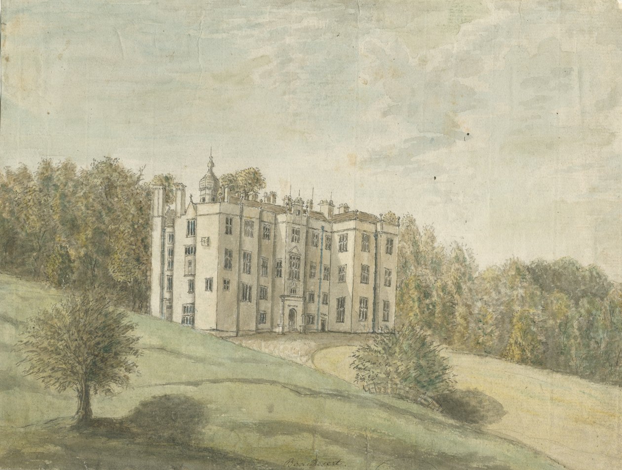 ボーデサーホールと公園：水彩画、nd [1762-1802] 作： ステッビングショー