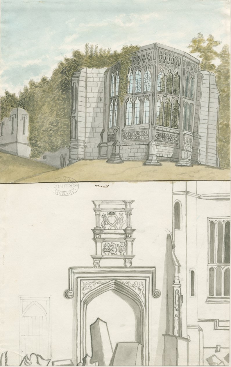 ティクソール-ゴシック様式の窓と紋章の古美術品：水彩画、nd [1762-1802]（絵画） 作： ステッビングショー