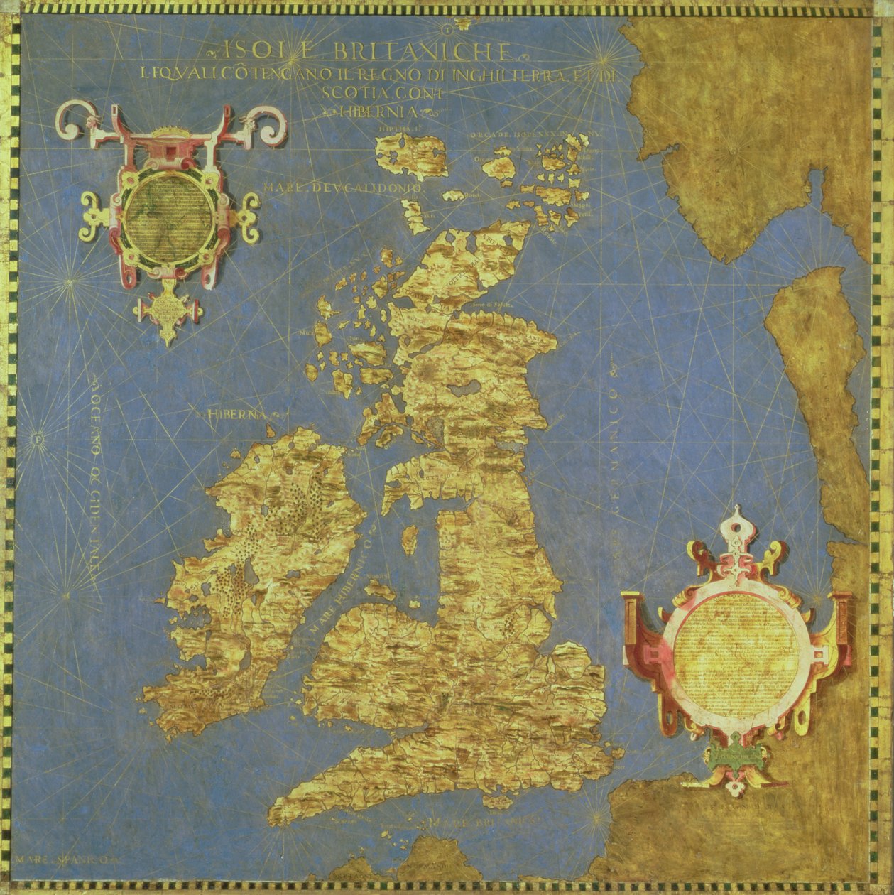 「サラデッレカルテジオグラフィック」からの16世紀イギリス諸島の地図（ホールオブジオグラフィックスマップ）1575 作： ステファノ・ボンシニョーリ