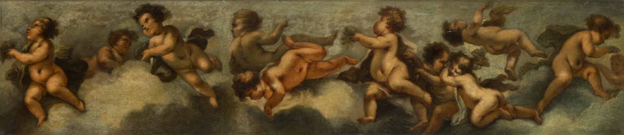 Putti disporting、c.1655-72（ガラスで保護されたキャンバスに置かれた紙） 作： ステファノ（後）マグナスコ