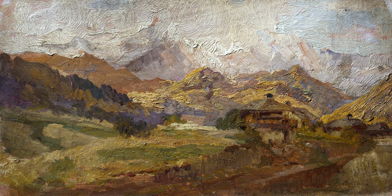 ステファノ・ベルザーニ（1872-1914）作「スプレガ山 作： ステファノ・ベルサーニ