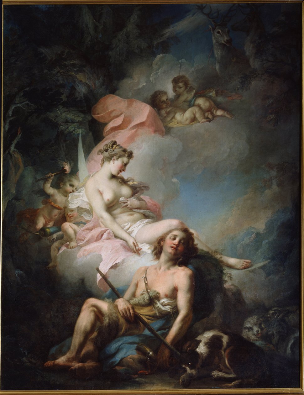 セレーネとエンディミオン (Selene and Endymion) Stefano Torelli (1712-1784) による絵画。 キャンバスに油彩 作： ステファノ・トレッリ