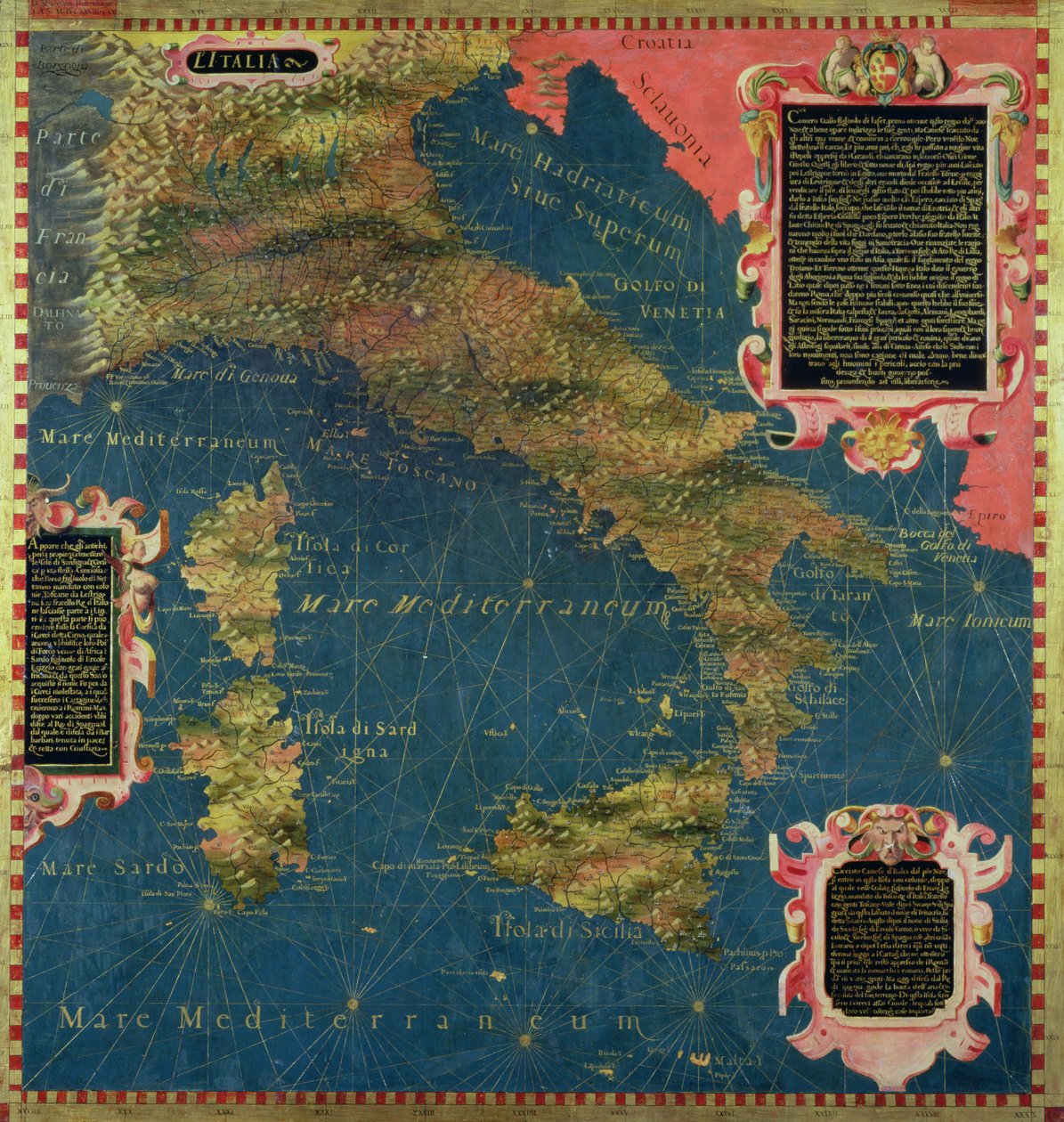 16世紀イタリアの地図（「地理的地図の広間」より）1575年（油彩・パネル 作： ステファノとダンティエグナツィオボンシニョーリ