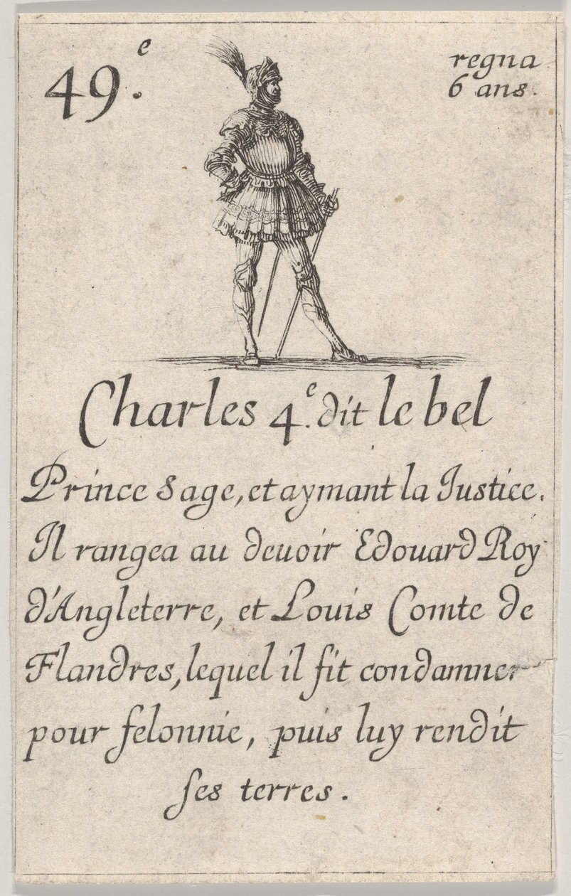 Charles 4.e- dit le bel Prince sage ...、ゲームオブザキングスオブフランス、Jeu des Rois ...、1644年。 作： ステファノ・デラ・ベラ