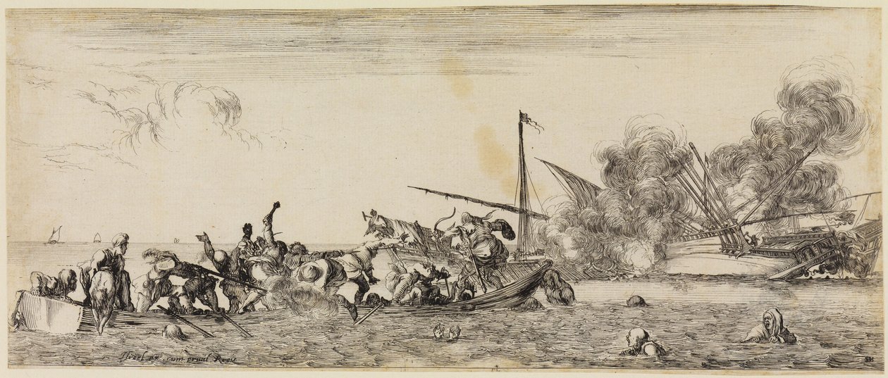 平和と戦争（Et pace et bello）：手前に手漕ぎボートが浮かぶ海戦 作： ステファノ・デラ・ベラ