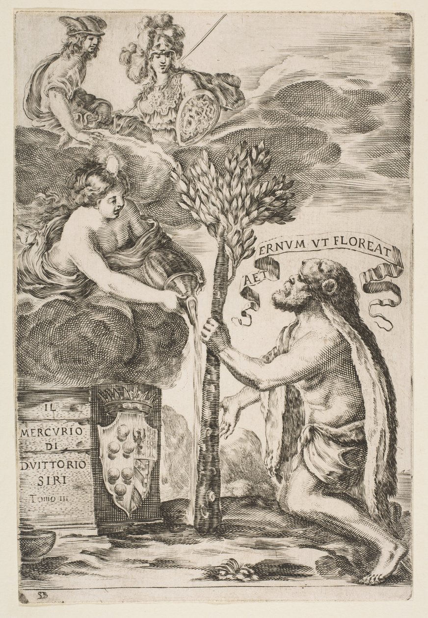 Il Mercurio IIIの口絵：ヘラクレスが彼のクラブを植える、1652年。 作： ステファノ・デラ・ベラ