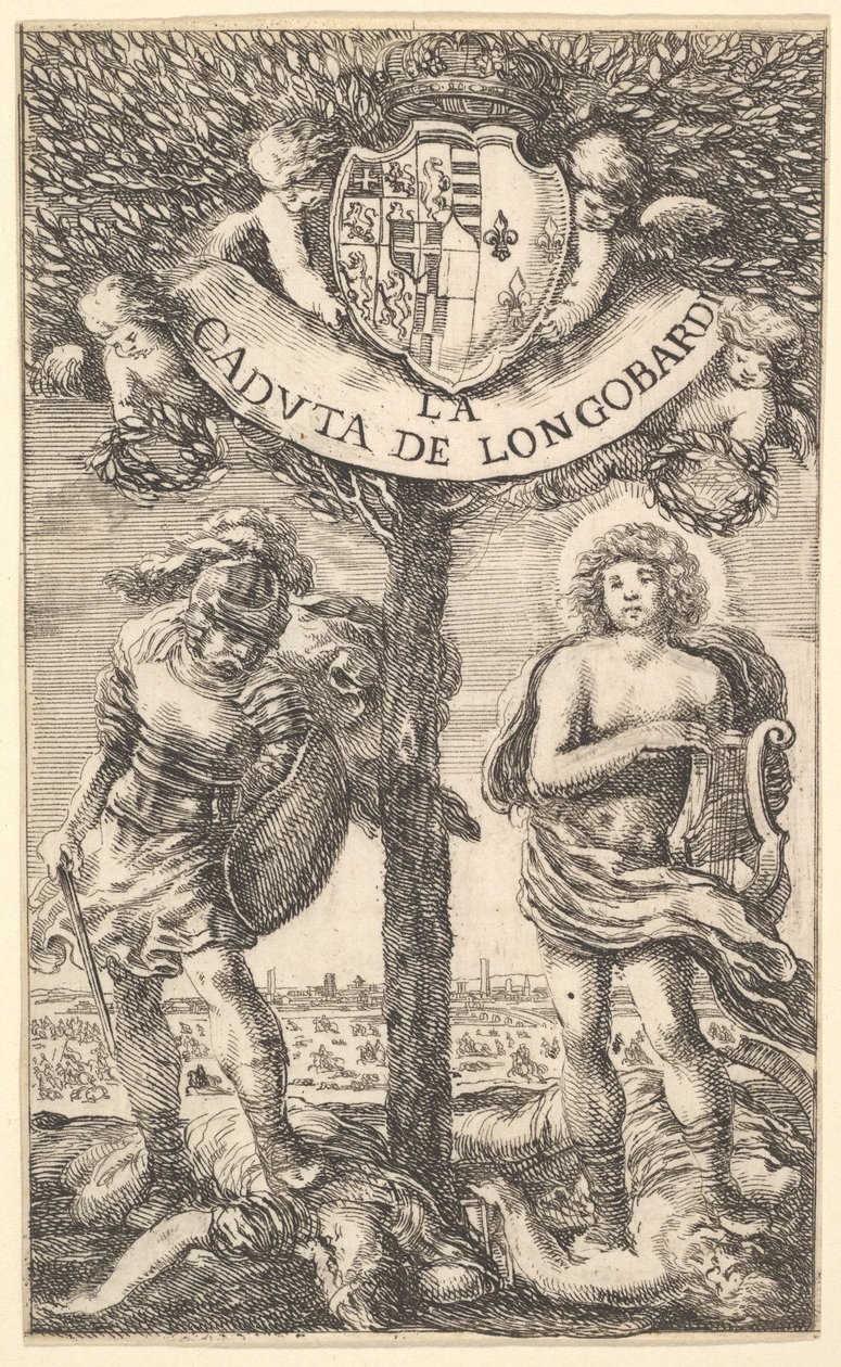 ロンゴバルディ陥落の口絵ラカドゥータデロンゴバルディ、シジスモンドBの詩、1656年。 作： ステファノ・デラ・ベラ