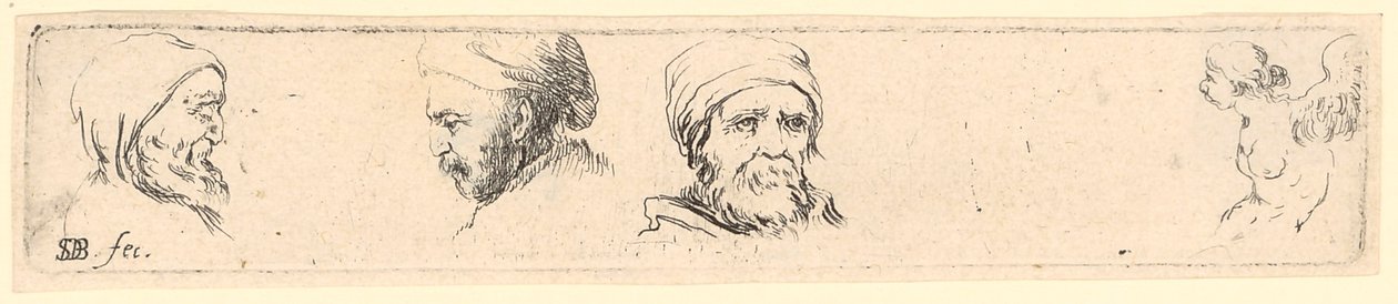 3人の哲学者の頭部習作、右に翼のある人物の習作 作： ステファノ・デラ・ベラ