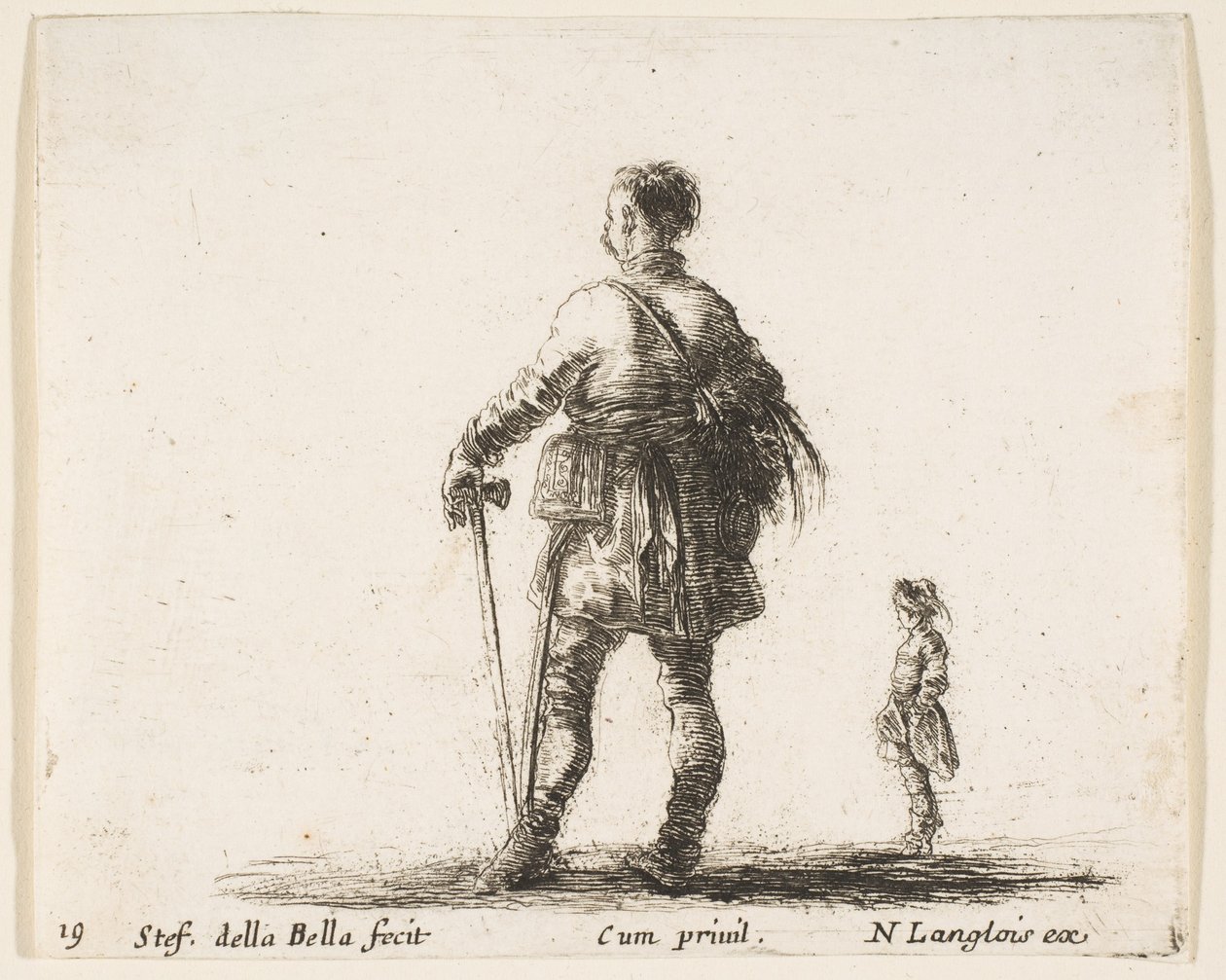 プレート19：中央に立って、後ろから見たコートドレスのポーランドの貴族、...、ca。 1644-47。 作： ステファノ・デラ・ベラ
