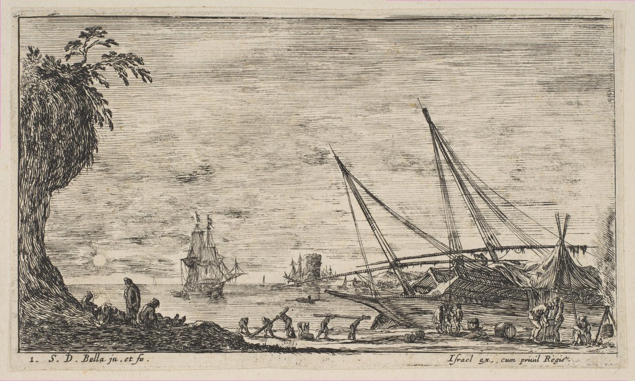 プレート 1: 船のある港、「Seascapes」Paysages maritimes、ca. 1644年。 作： ステファノ・デラ・ベラ