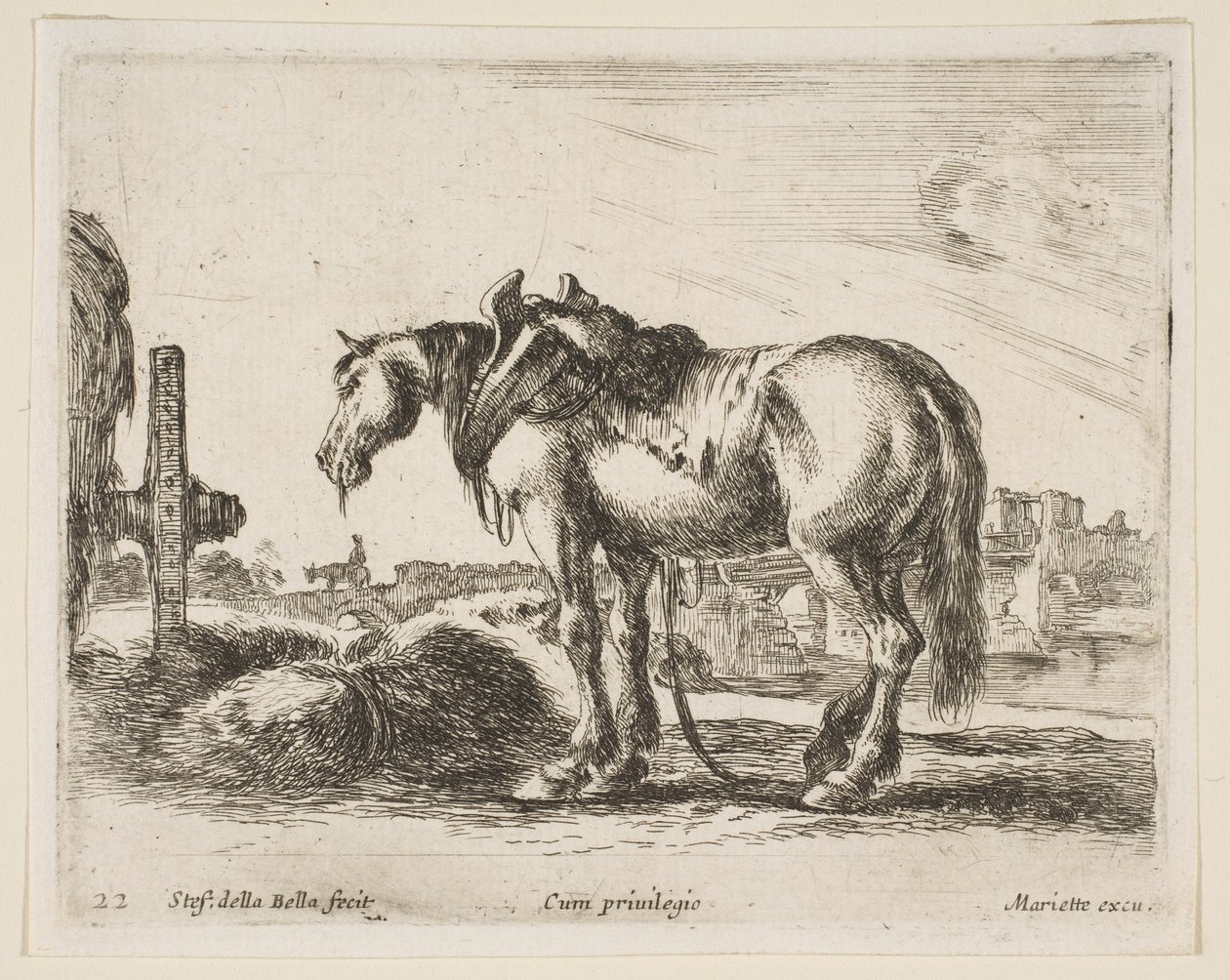 プレート22：カートの馬、さまざまな動物からDiversi animali、ca. 1641年。 作： ステファノ・デラ・ベラ