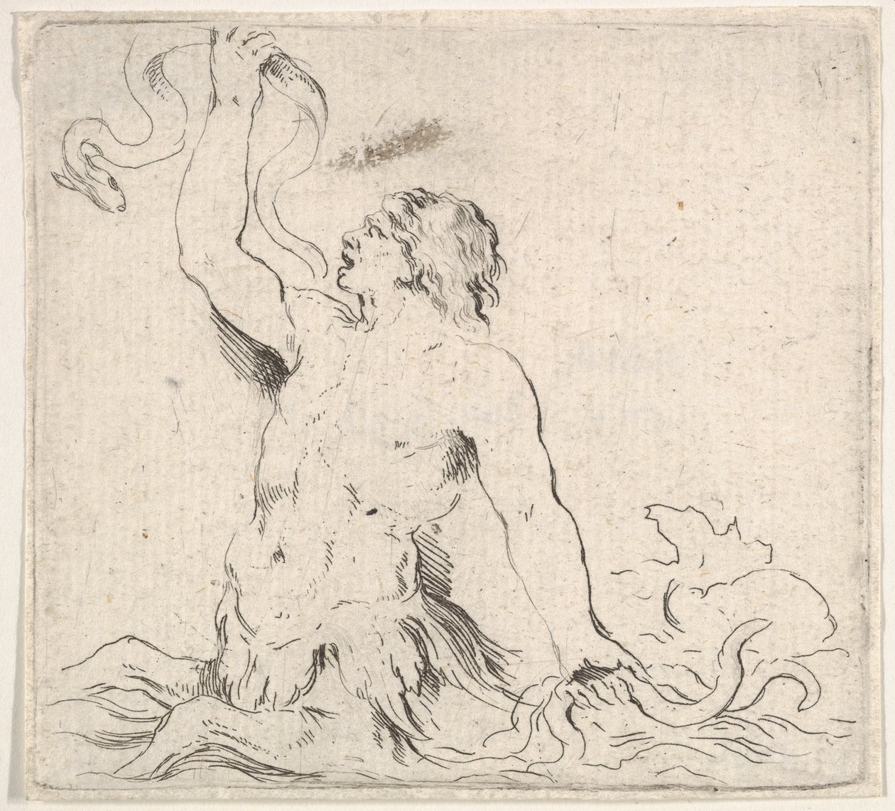 プレート 7: 水の中のトリトン、左を向き、右手にウナギを持ち、t..., ca. 1646年。 作： ステファノ・デラ・ベラ