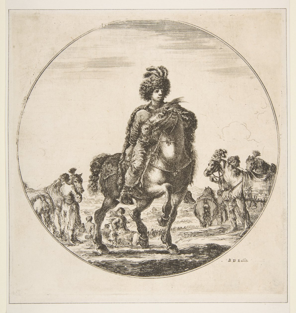 ポーランドの騎手、右向き、円形の構図、馬上の洞窟のフィギュア...、ca。 1651年。 作： ステファノ・デラ・ベラ