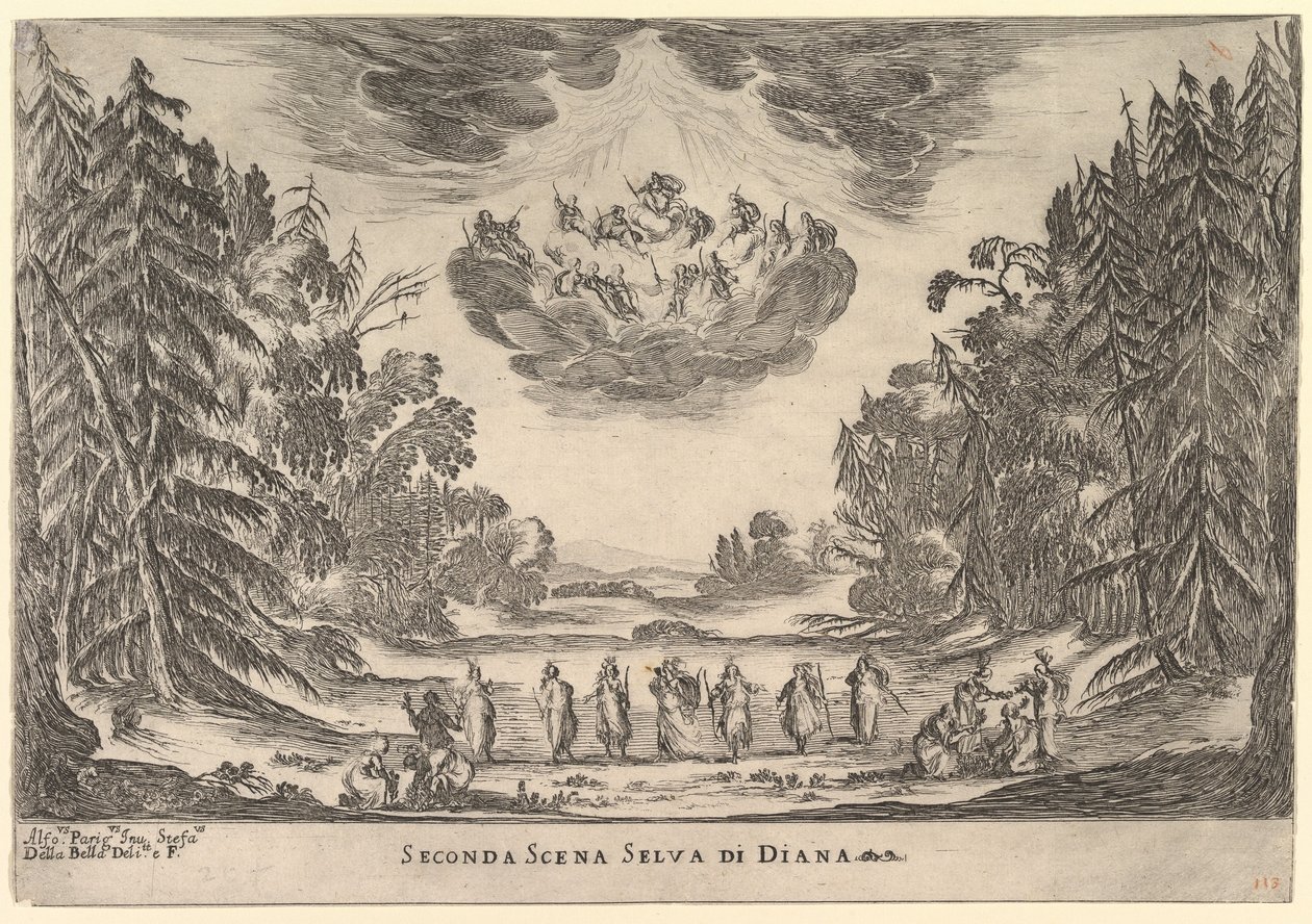 ディアナの森の2番目のシーン、神の結婚Le nozze degli Dei、1637年。 作： ステファノ・デラ・ベラ