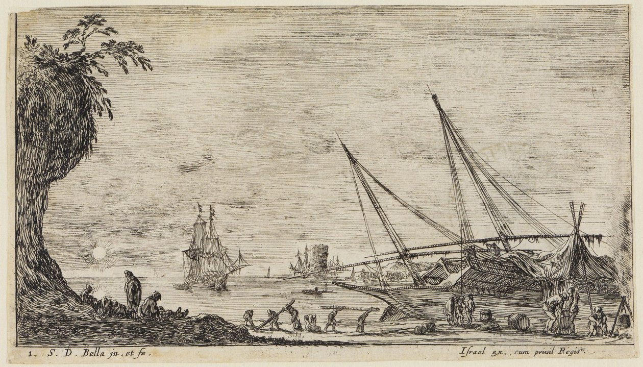 海景（Paysages maritimes）：船員や、丸太を運ぶ労働者がいる港 作： ステファノ・デラ・ベラ