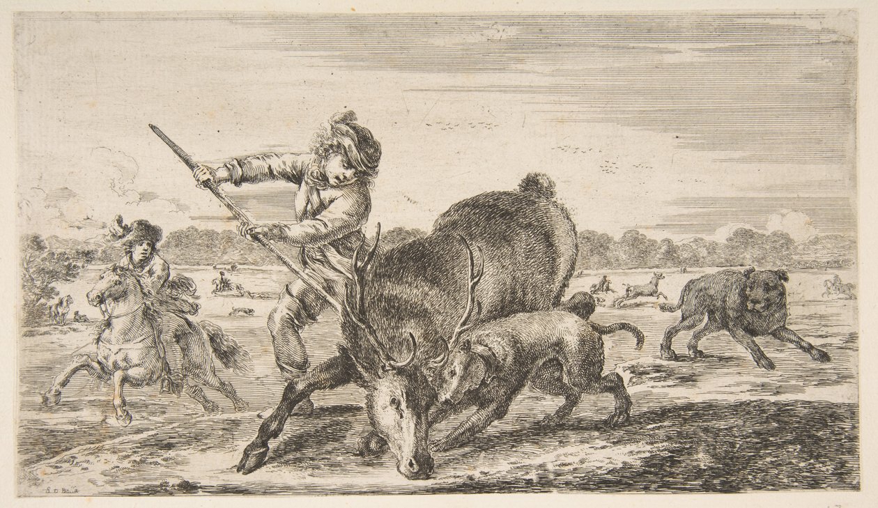 動物の狩猟からベイでクワガタを狩る、ca。 1654年。 作： ステファノ・デラ・ベラ