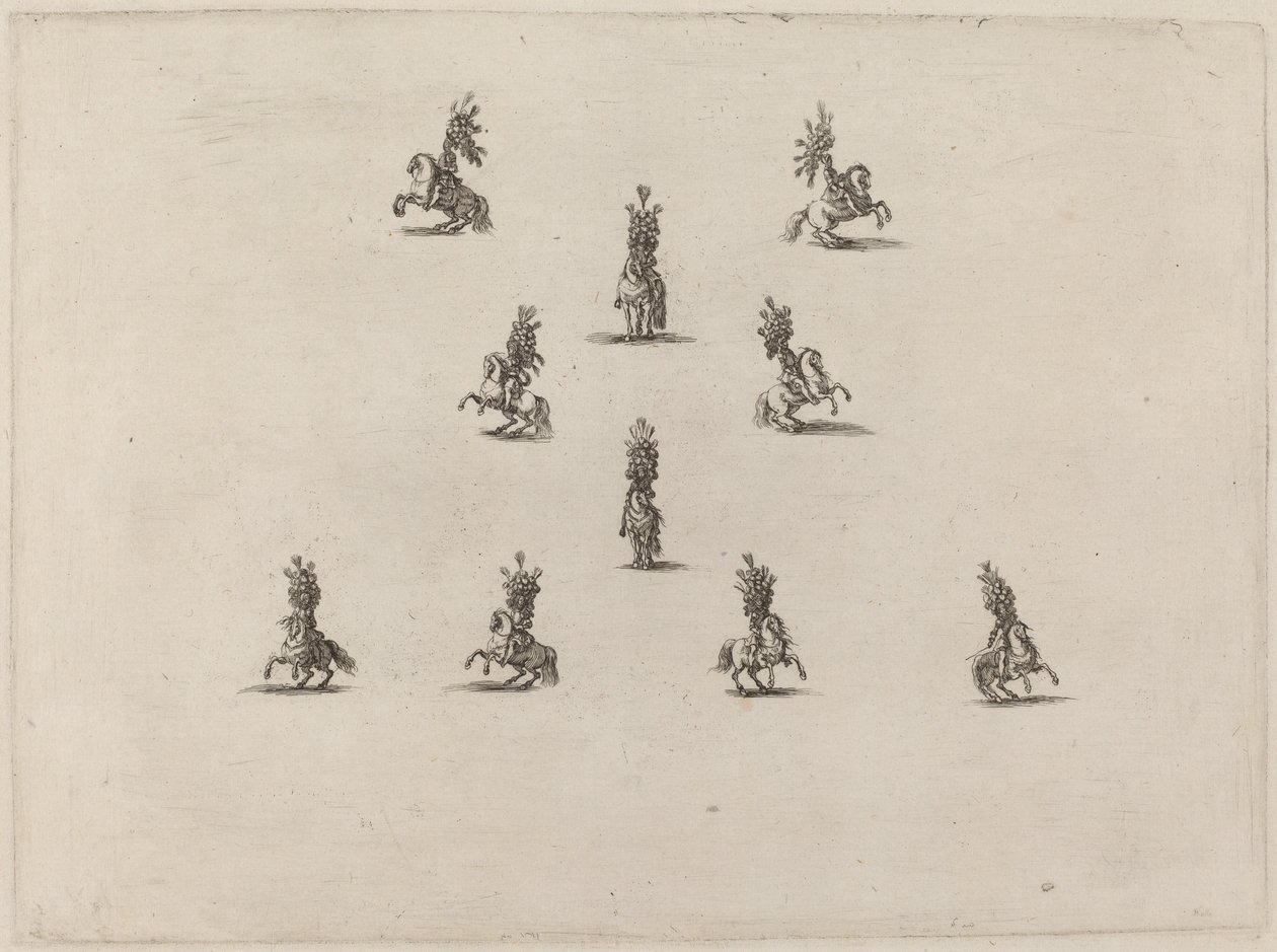 大きな羽毛のヘルメットをかぶった 10 人の騎士、1652 年。 作： ステファノ・デラ・ベラ
