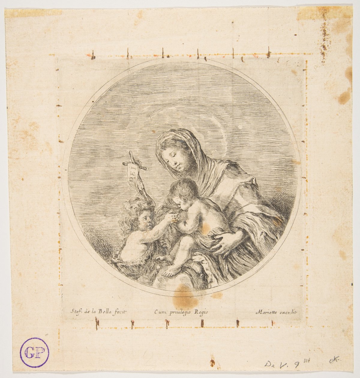 聖ヨハネと聖母子、ラウンド構成、ca。 1641年。 作： ステファノ・デラ・ベラ