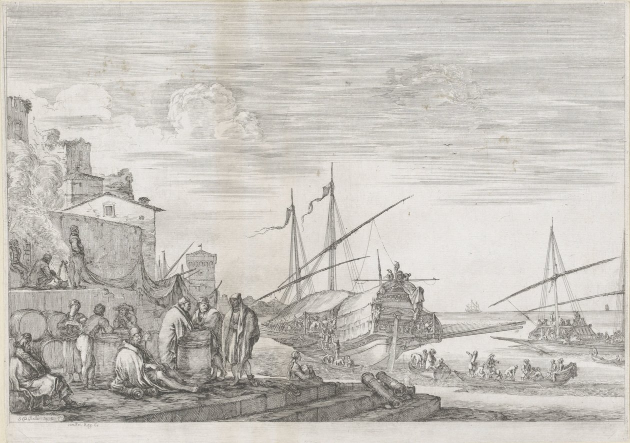 リボルノ港の 2 つのガレー船 リヴォルノ港（シリーズ名） Vues de port de Livourne (シリーズタイトル) 作： ステファノ・デラ・ベラ