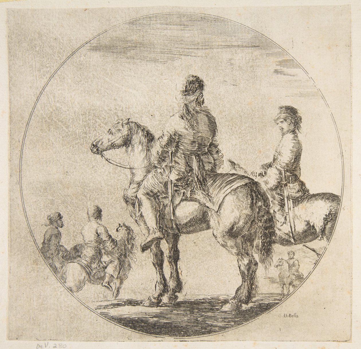 馬が左を向くポーランド人の2人の騎手、Horseback Cavali ...、ca。 1651年。 作： ステファノ・デラ・ベラ