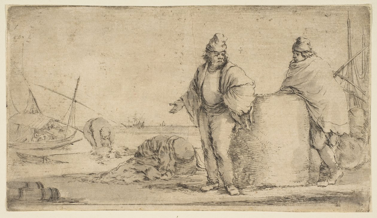 商品のベールを持つ2人の船員。 1662。 作： ステファノ・デラ・ベラ