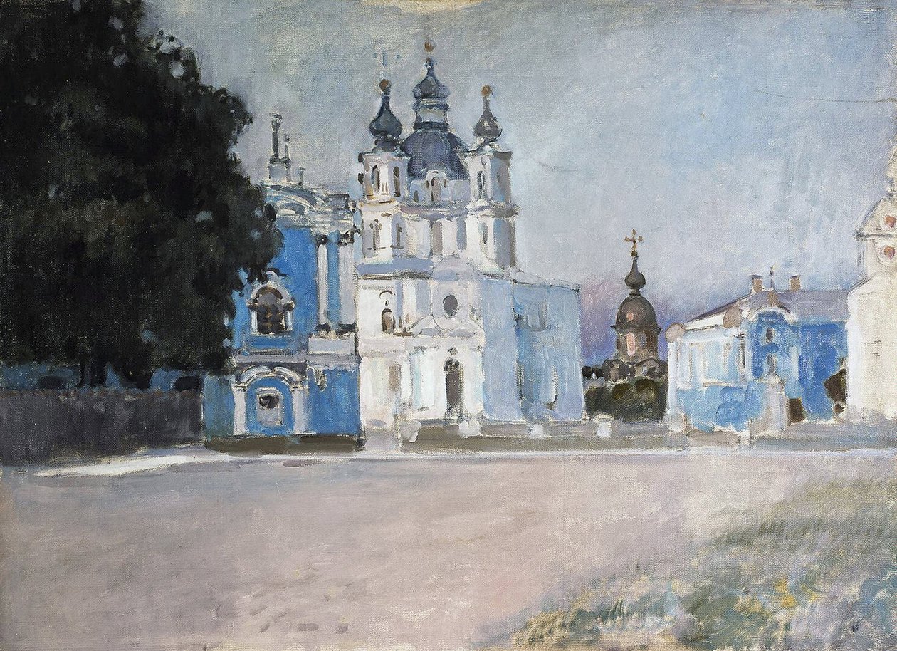 Le couvent Smolny a Saint Petersburg (サンクトペテルブルクの Smolny 修道院) - Stepan Petrovich Yaremich (1869-1938/1939) による絵画 - キャンバスに油彩、20 ​​世紀初頭、ロシア美術、20 世紀初頭 - エルミタージュ美術館、サンクトペテルブルク 作： ステパン・ヤレミッチ