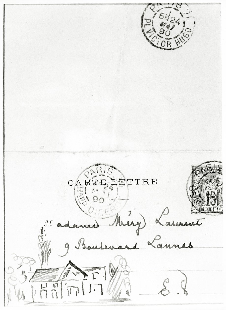 StéphaneMallarméからMéryLaurentへの絵入り封筒、1890年 作： ステファン・マラルメ
