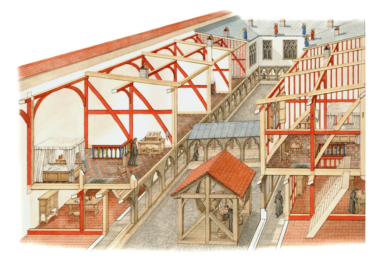 ウィンザー城、キャノンズ・コート 1500-1535年頃 （紙にインク、水彩画） 作： スティーブン・コンリン