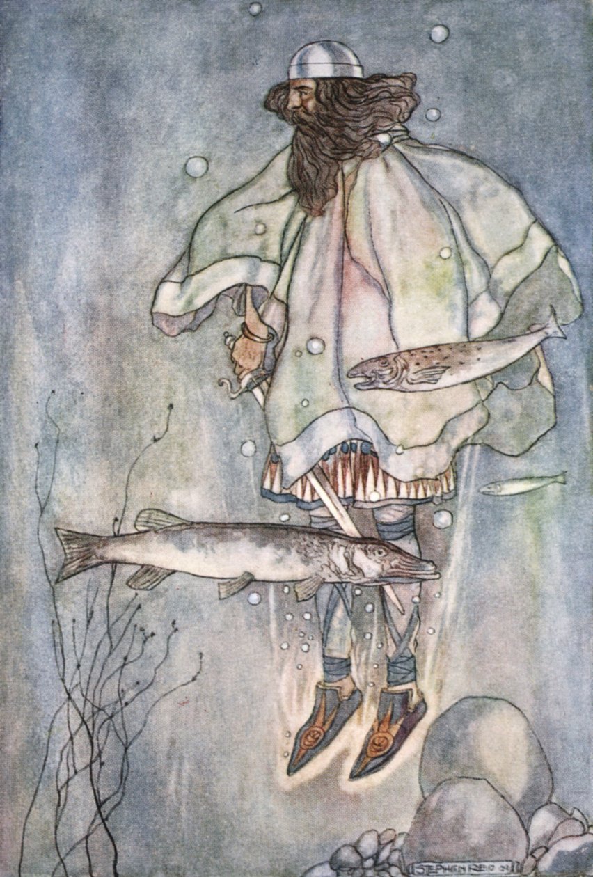 「ファーガスは湖に降りる」、c1910. 作： スティーブン・リード