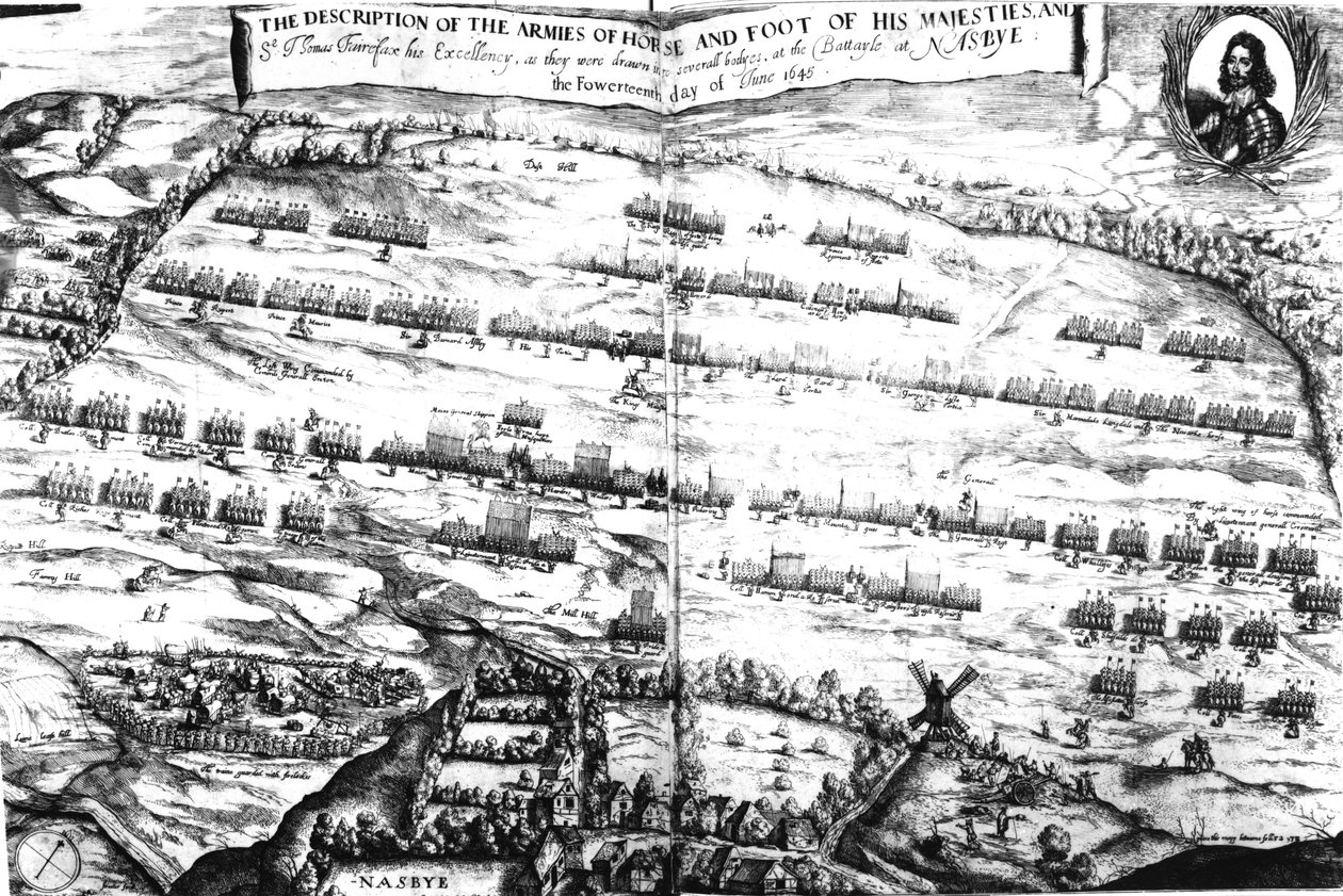 1645年6月14日、ナセビーの戦いでの馬の軍隊と陛下の足の解説 作： ストリーター