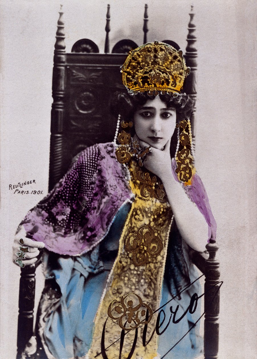 Caroline (La Belle) Otero (1868-1965)の肖像、自筆のポストカード 作： スタジオロイトリンガー