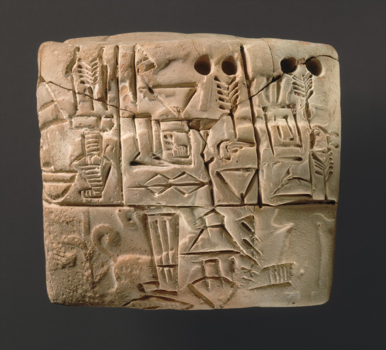 オオムギの分布を示す楔形のタブレット、紀元前3000年頃（粘土） 作： シュメール人