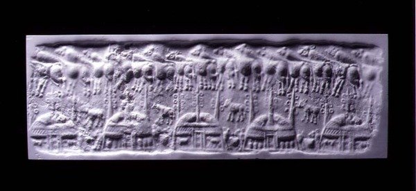 手筒印章痕、ウルク（現イラク・ウォルカ）、紀元前3300～3000年頃（石膏製 作： シュメールシュメール