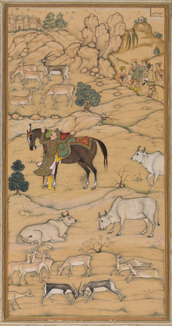 馬に乗るアクバル、Chester Beatty Akbar Nama History of Akbar、1605-07 のページ。 作： Sur Das Gujarati