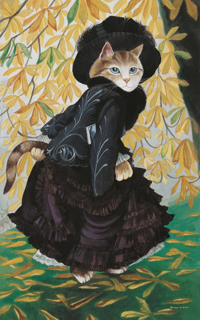 【美品】スーザン・パワーズ作　三毛猫　絵　1984年　15号 約横62×縦69㎝ イラストは『Cats Galore』より！文化猫大全』（2015年刊）