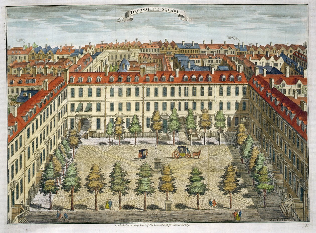 デヴォンシャースクエア、「Stow&39;s Survey of London」のパブ。 1754年 作： サットン・ニコルズ
