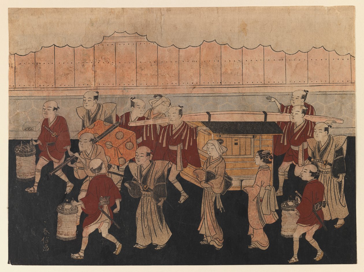 彼女の夫の家への花嫁の旅、シリーズ「結婚式典」c.1768（カラー木版画） 作： 鈴木春信