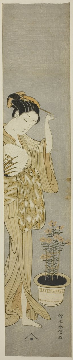 彼女のヘアピンを調整する美しさ 作： 鈴木春信