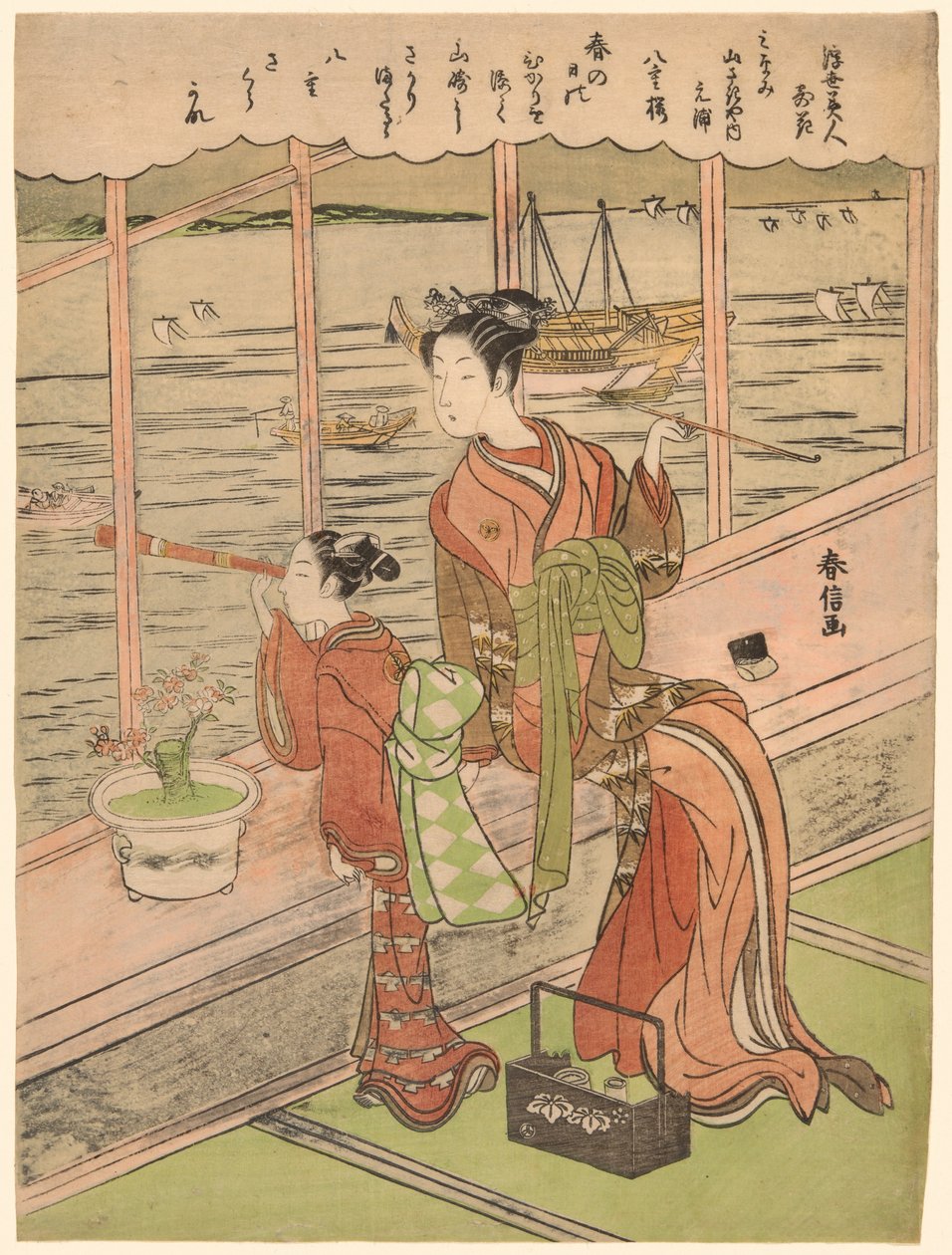 Double-Flowered Cherry: Motoura of the Minami Yamasakiya (Minami Yamasakiya uchi Motoura, Yaezakura), from the series "Beauties of the Floating World Compared to Flowers (Ukiyo bijin hana ni yosu)" 作： 鈴木春信