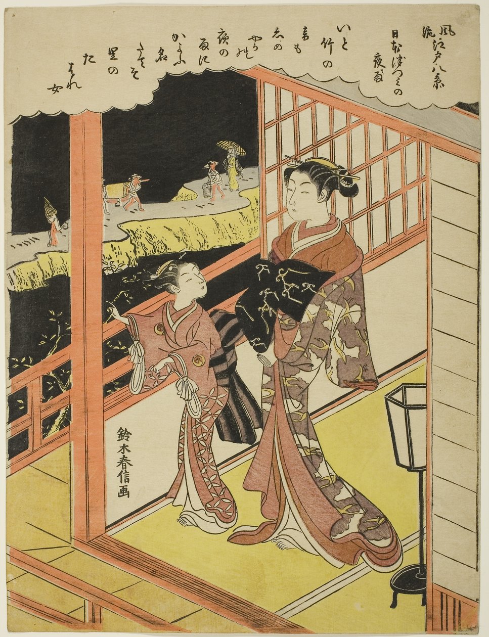 風流江戸八景』より「日本堤の夕雨」 1768-69年頃（錦絵・中判 作： 鈴木春信