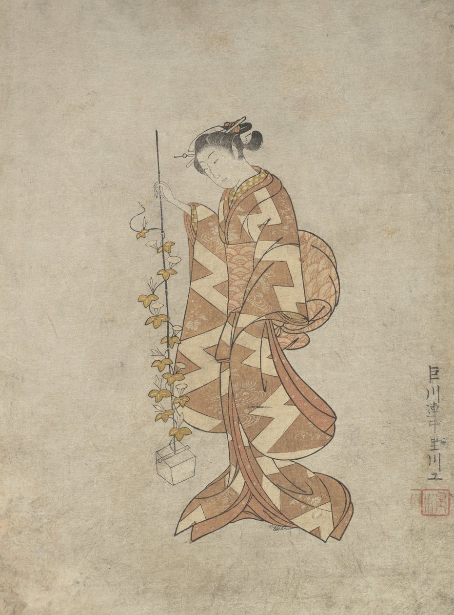 Modern Representation of the Poetess Kaga no Chiyo, ca. 1765., ca. 1765. 作： 鈴木春信