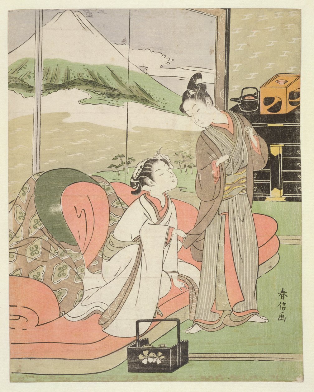 TH Riches 1913恋人の遊女の休暇、1768年頃-9月9日（木版印刷） 作： 鈴木春信