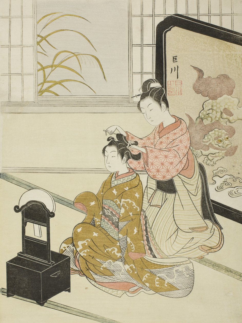 鏡の中の秋の月 作： 鈴木春信
