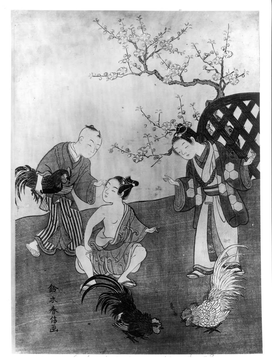 闘鶏（版画） 作： 鈴木春信