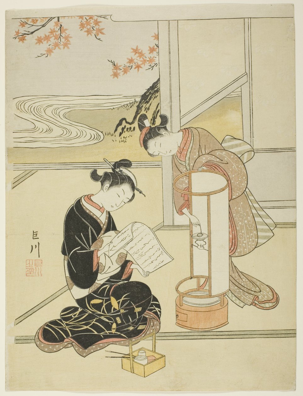 座敷八景より行灯の夕焼け 作： 鈴木春信