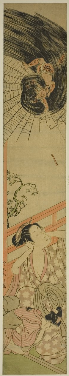 花魁にラブレターを届ける打たれた雷神 作： 鈴木春信