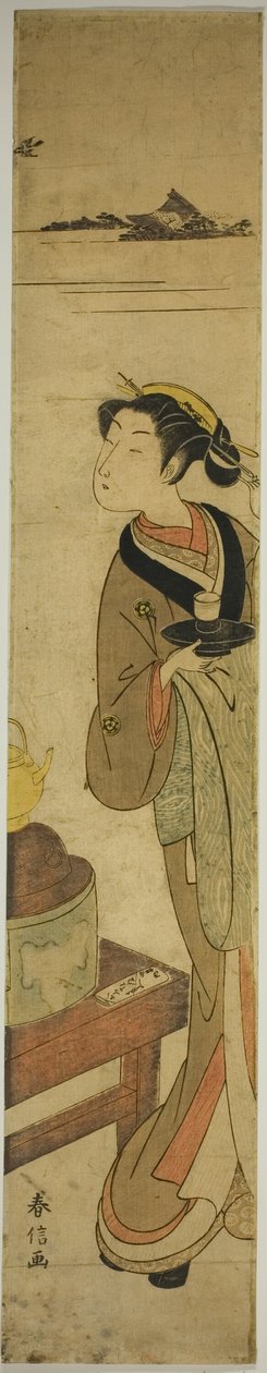 お茶を運ぶ鍵屋のウェイトレスおせん 作： 鈴木春信