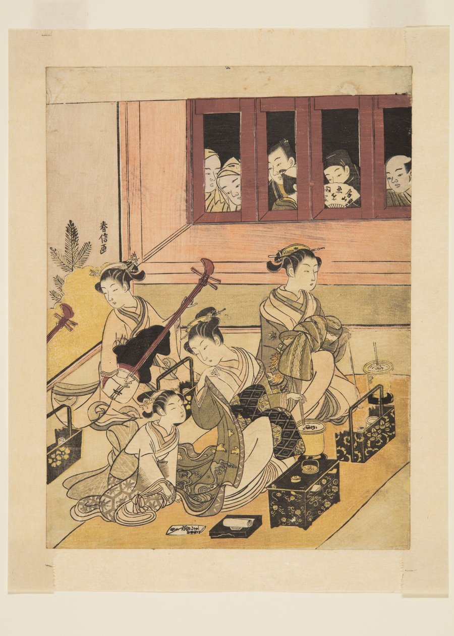 監視者と被監視者」（カラー木版画 作： 鈴木春信