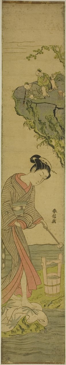 美人踏み布を見つめる二人の賢者（久米仙人のパロディ） 作： 鈴木春信