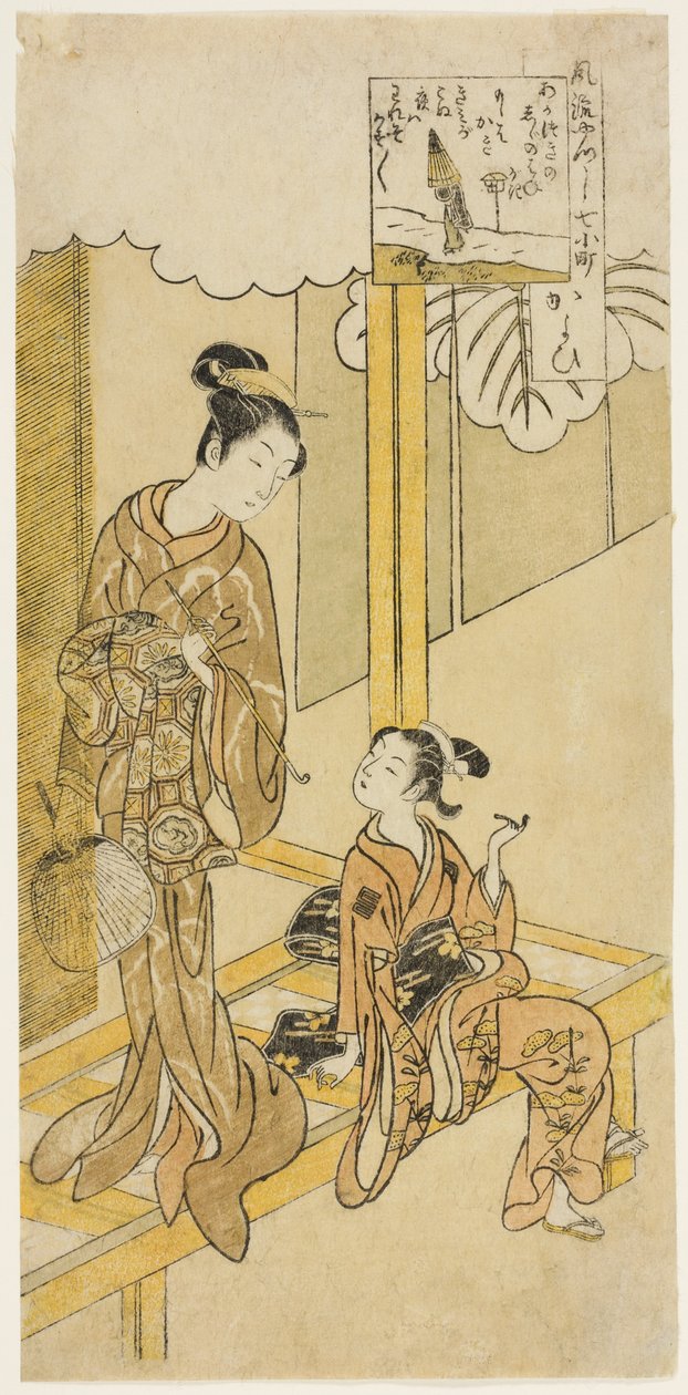 Visiting (Kayoi), from the series "The Seven Fashionable Aspects of Komachi (Furyu yatsushi nana Komachi)" 作： 鈴木春信